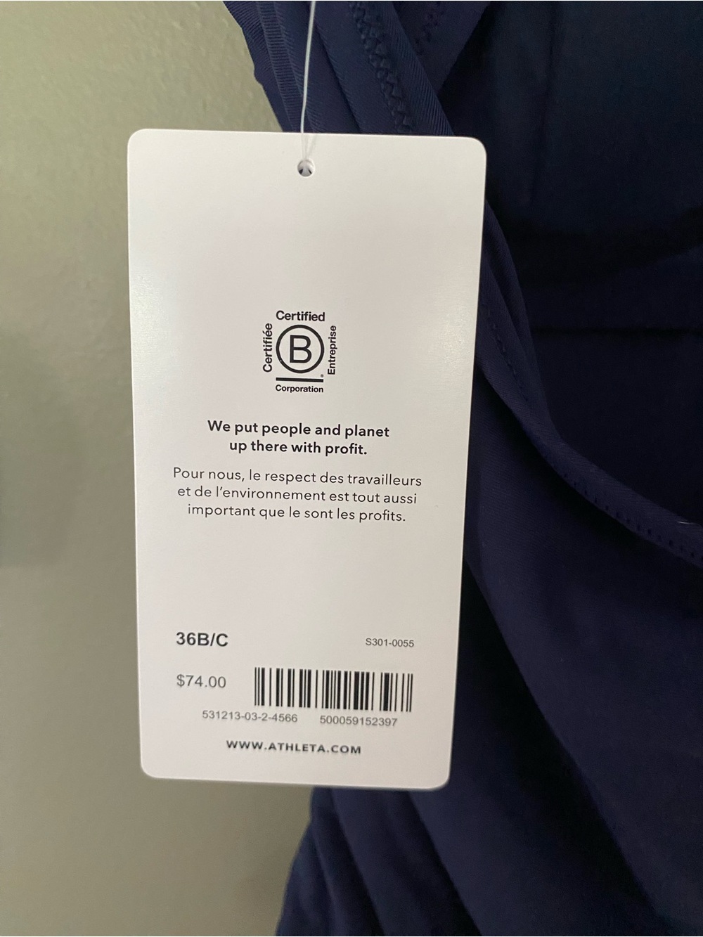 NWT ATHLETA Navy Blue Square Neck Bra Cup Tankini Swim Top Size 36 B/C - Picture 6 of 8